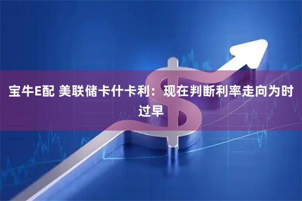 宝牛E配 美联储卡什卡利：现在判断利率走向为时过早