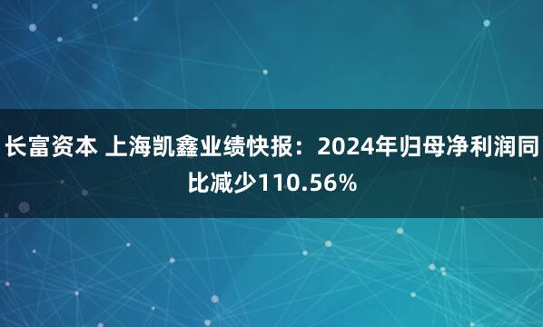 长富资本 上海凯鑫业绩快报：2024年归母净利润同比减少110.56%
